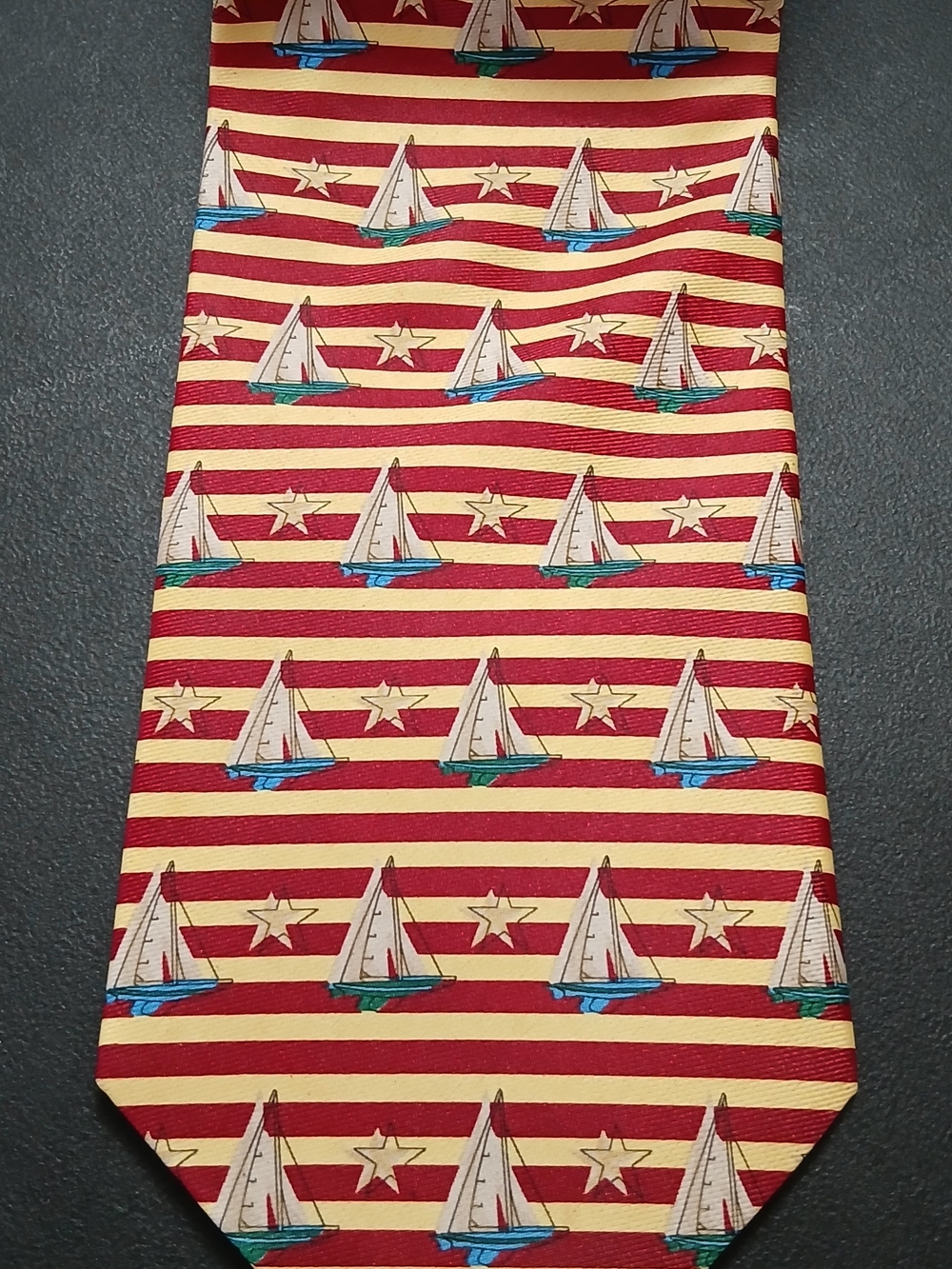 Nautical Sailboat Stars And Stripes Tie in Red and Cream Handmade Italy 57 Inch